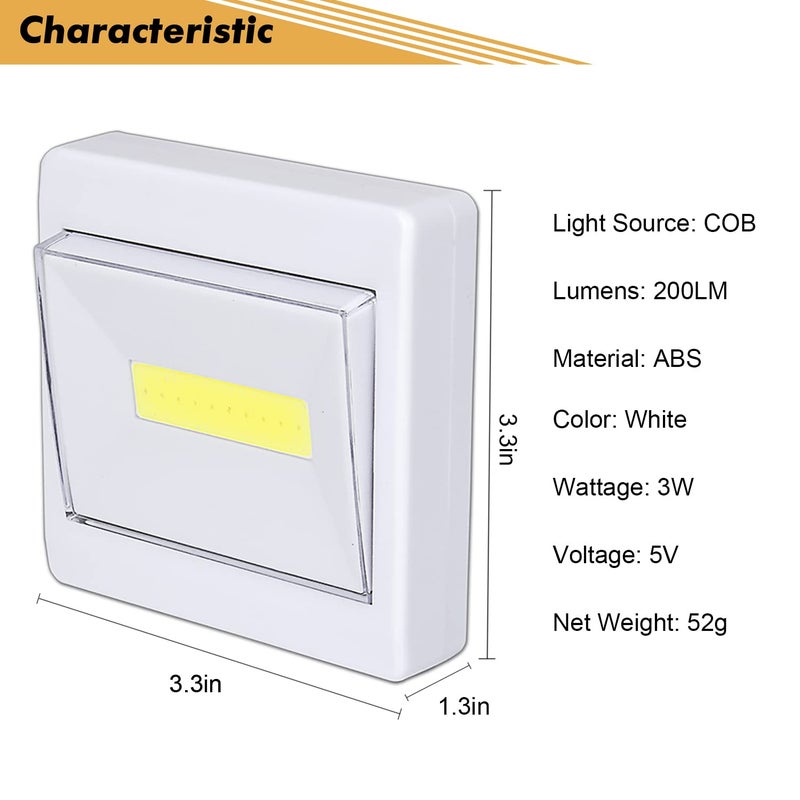 TBTeek Closet Light, Super Bright, Battery Operated, Stick Anywhere, 200 LM Cob Led Lamp, Light Switch Nightlight, Tap Lights for Closet, Shed, Attic, Emergency (4 Pack) - Image 3